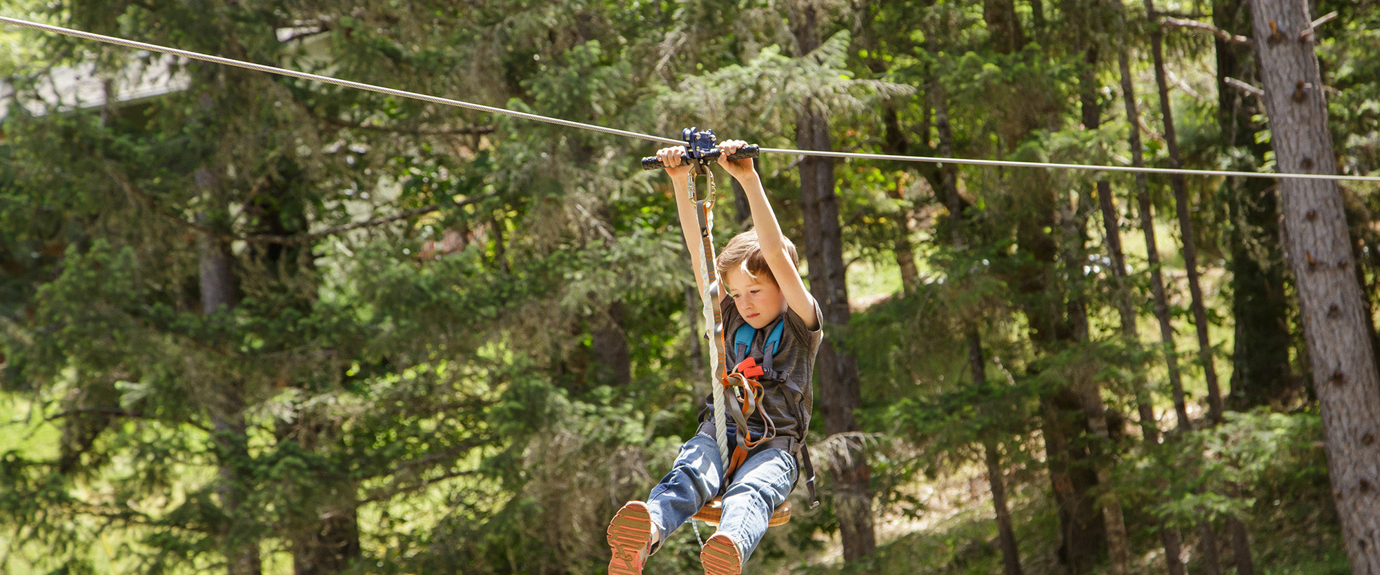 Person riding a zipline